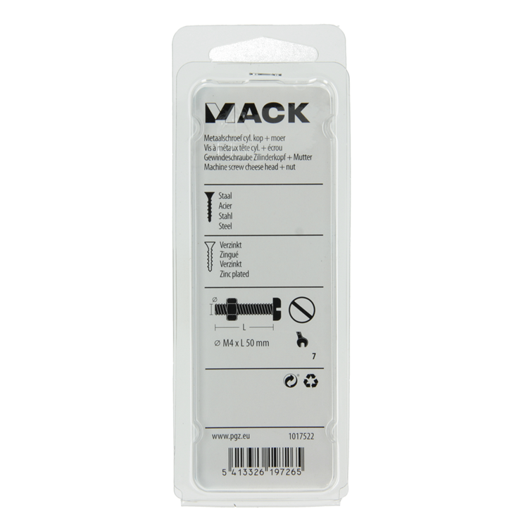 Afbeelding laden in galerijviewer, Mack 1017522 - metaalschroef cyl. kop + moer verz. 9 st m4 x 50 mm | 10 stuks