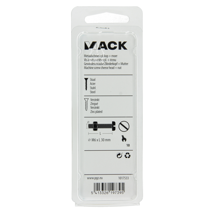 Afbeelding laden in galerijviewer, Mack 1017533 - metaalschroef cyl. kop + moer verz. 8 st m6 x 30 mm | 10 stuks