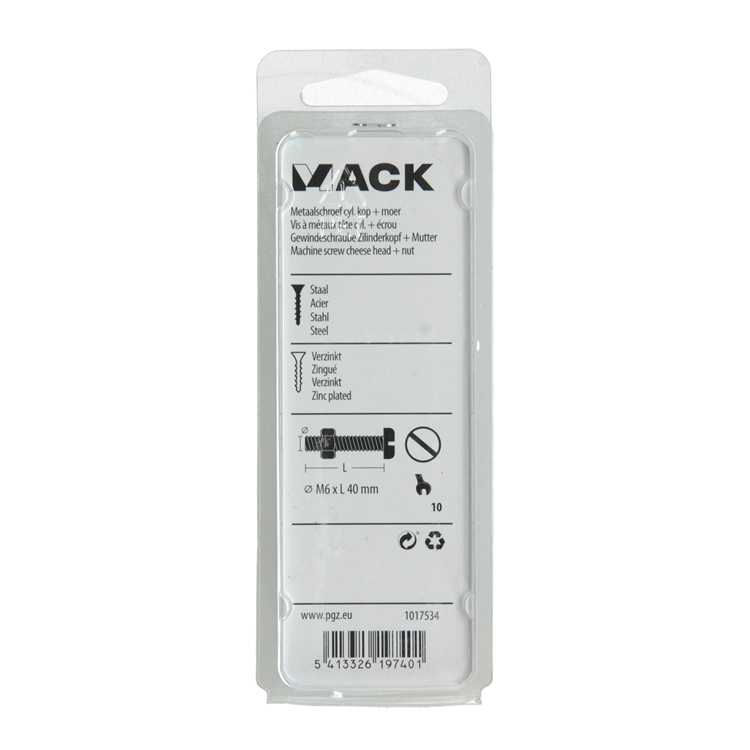 ギャラリービューアに画像をロードする, Mack 1017534 - metaalschroef cyl. kop + moer verz. 6 st m6 x 40 mm | 10 stuks