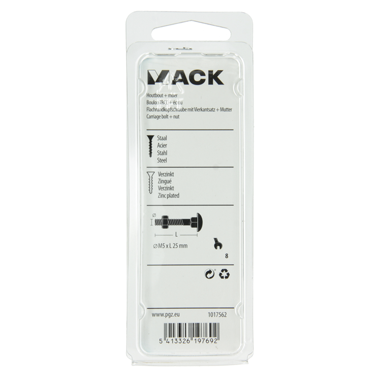 Afbeelding laden in galerijviewer, Mack 1017562 - houtbout + moer staal verzinkt12 st m5 x 25 mm | 5 stuks