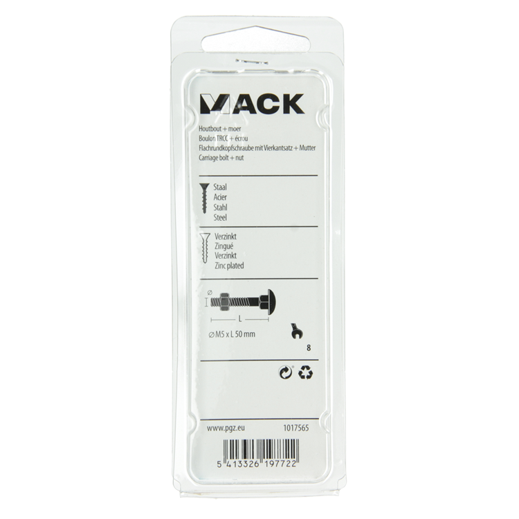 Afbeelding laden in galerijviewer, Mack 1017565 - houtbout + moer staal verzinkt8 st m5 x 50 mm | 5 stuks