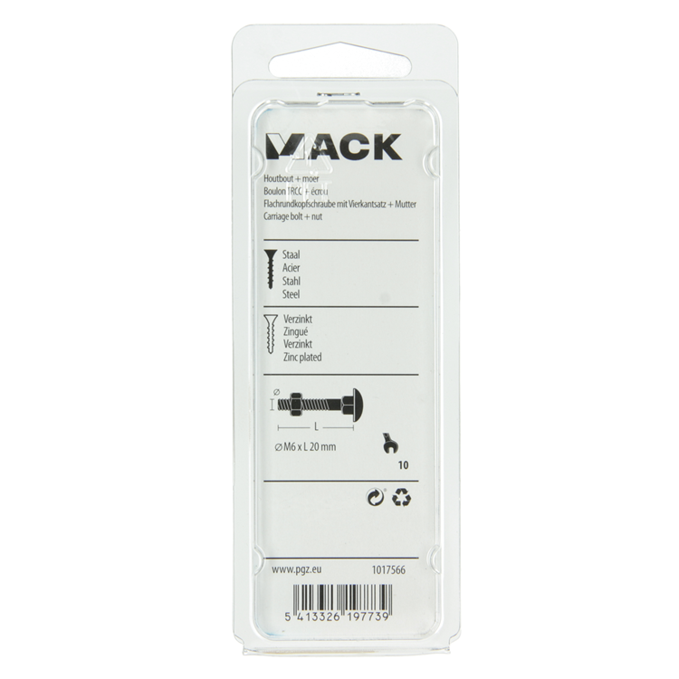 Afbeelding laden in galerijviewer, Mack 1017566 - houtbout + moer staal verzinkt10 st m6 x 20 mm | 5 stuks