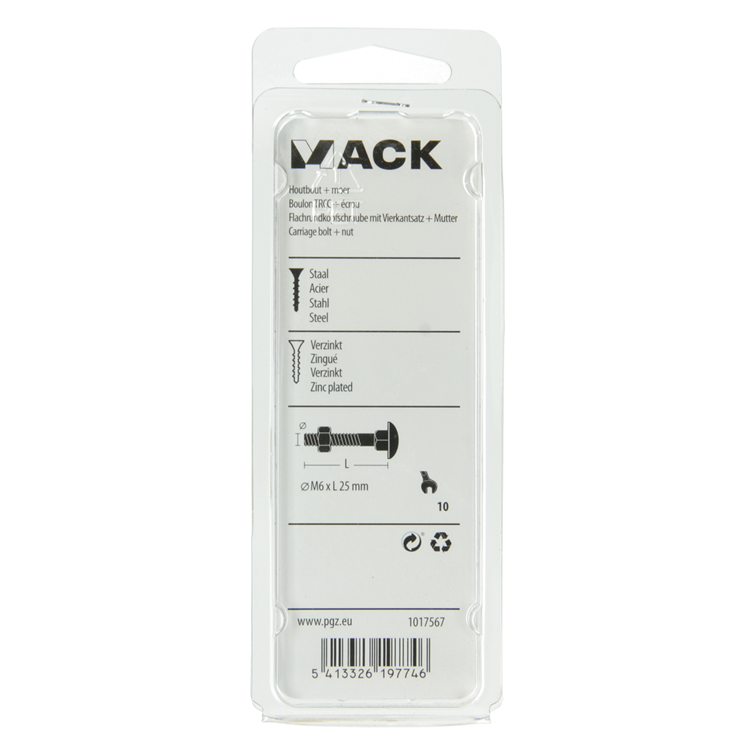 Afbeelding laden in galerijviewer, Mack 1017567 - houtbout + moer staal verzinkt9 st m6 x 25 mm | 5 stuks