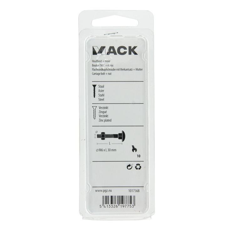 Afbeelding laden in galerijviewer, Mack 1017568 - houtbout + moer staal verzinkt8 st m6 x 30 mm | 5 stuks