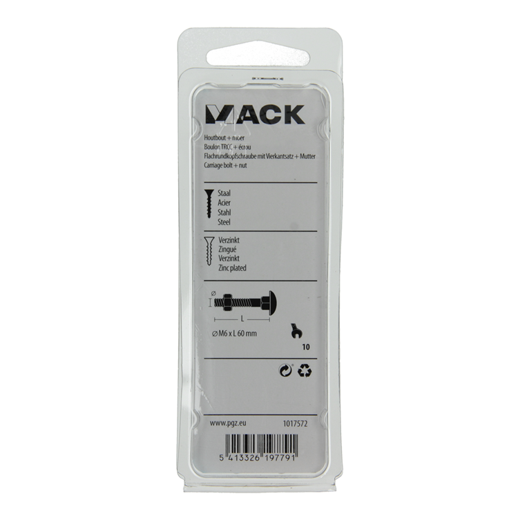 Afbeelding laden in galerijviewer, Mack 1017572 - houtbout + moer staal verzinkt6 st m6 x 60 mm | 5 stuks