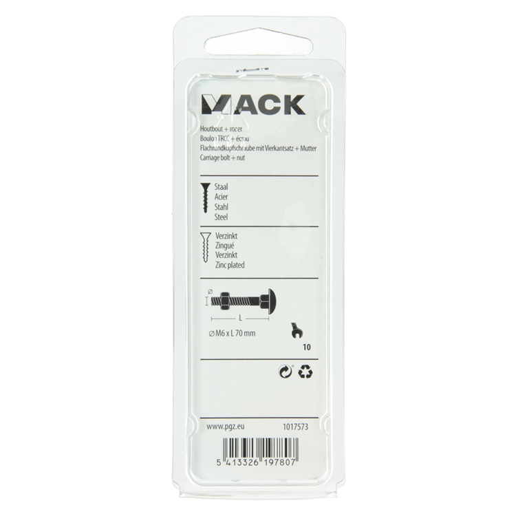 Afbeelding laden in galerijviewer, Mack 1017573 - houtbout + moer staal verzinkt5 st m6 x 70 mm | 5 stuks