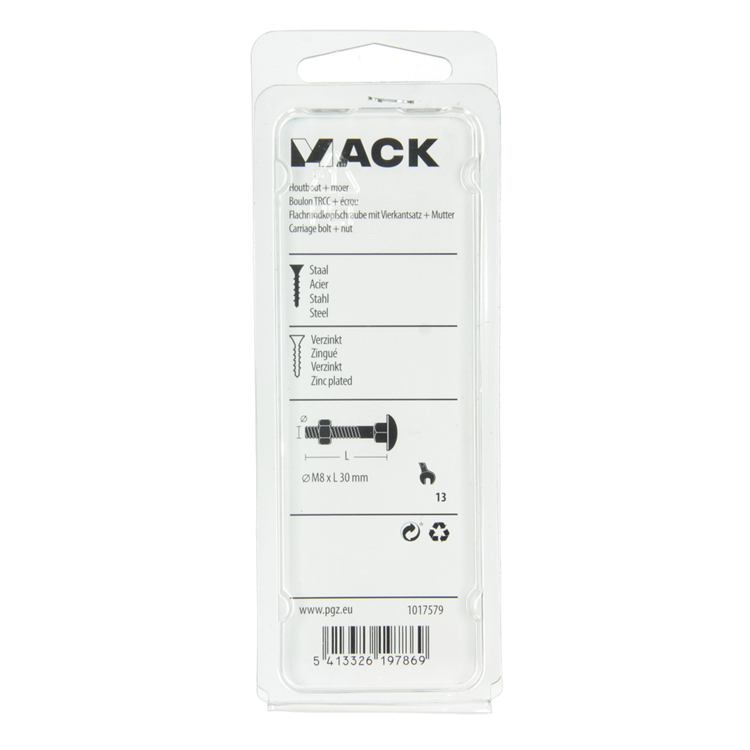 Afbeelding laden in galerijviewer, Mack 1017579 - houtbout + moer staal verzinkt6 st m8 x 30 mm | 5 stuks