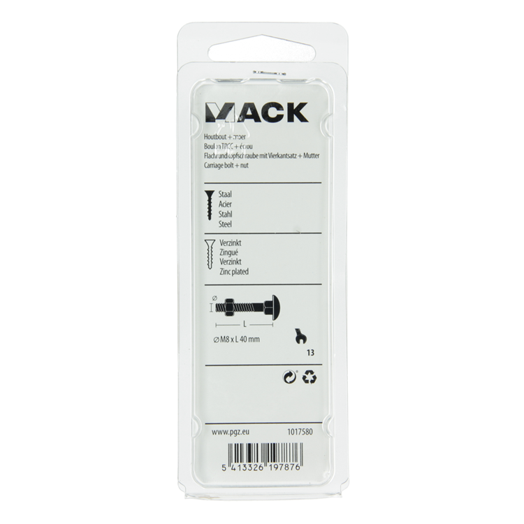 Afbeelding laden in galerijviewer, Mack 1017580 - houtbout + moer staal verzinkt5 st m8 x 40 mm | 5 stuks