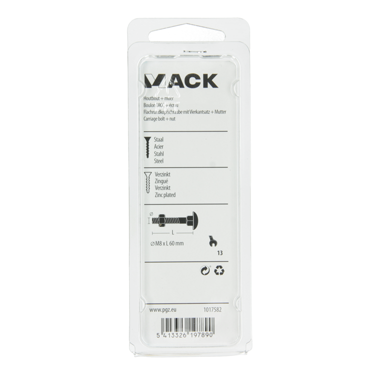 Laden Sie das Bild in Galerie -Viewer, Mack 1017582 - houtbout + moer staal verzinkt4 st m8 x 60 mm | 5 stuks