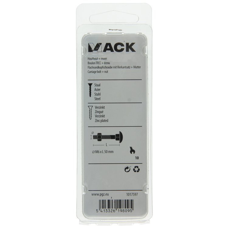 Afbeelding laden in galerijviewer, Mack 1017597 - houtbout + moer zwart 6,0 x 50 mm 4st | 5 stuks