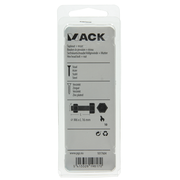 Afbeelding laden in galerijviewer, Mack 1017604 - tapbout + moer staal verzinkt 15 st m6 x 16 mm | 10 stuks