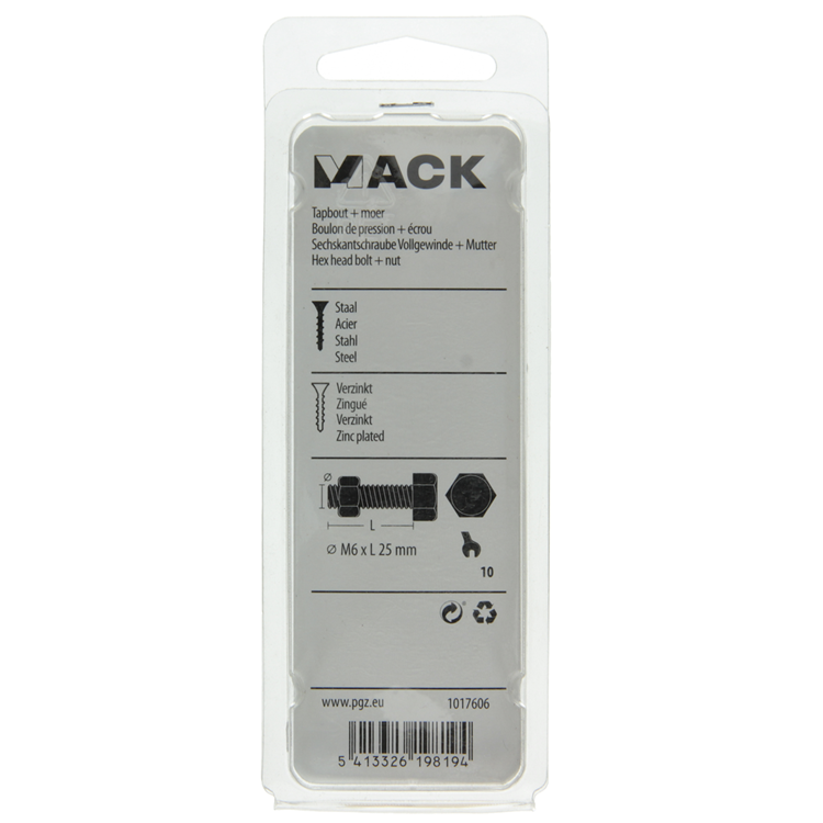 Laden Sie das Bild in Galerie -Viewer, Mack 1017606 - tapbout + moer staal verzinkt 13 st m6 x 25 mm | 10 stuks