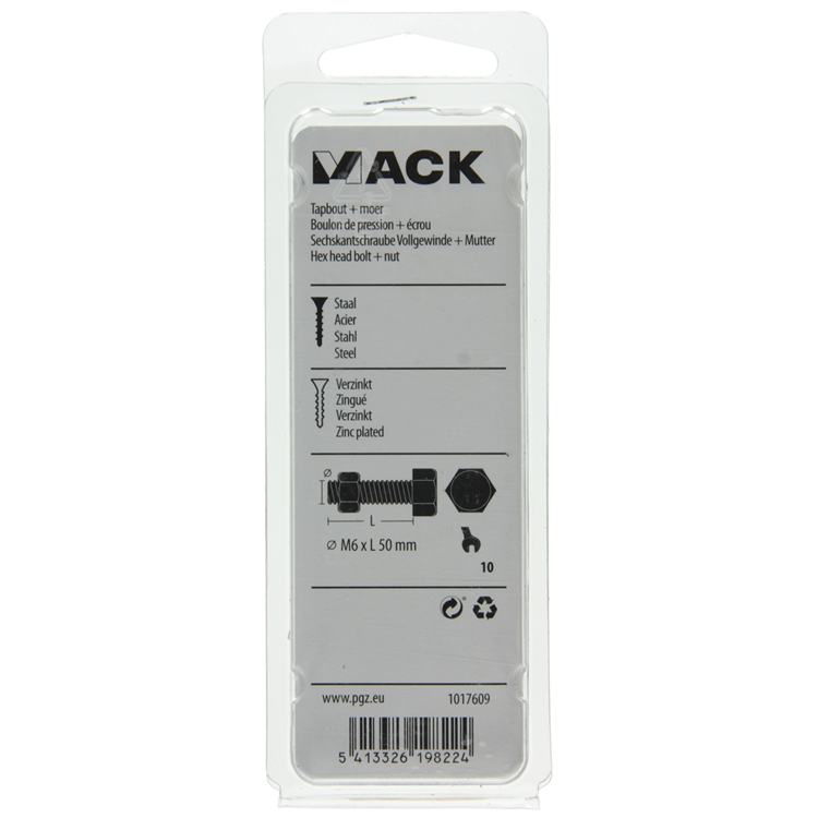 Afbeelding laden in galerijviewer, Mack 1017609 - tapbout + moer staal verzinkt 8 st m6 x 50 mm | 5 stuks