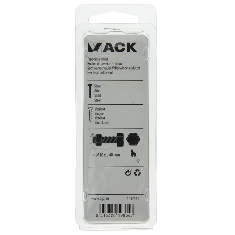 Afbeelding laden in galerijviewer, Mack 1017621 - tapbout + moer staal verzinkt 2 st m10 x 40 mm | 5 stuks