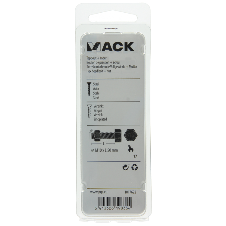 Afbeelding laden in galerijviewer, Mack 1017622 - tapbout + moer staal verzinkt 2 st m10 x 50 mm | 5 stuks