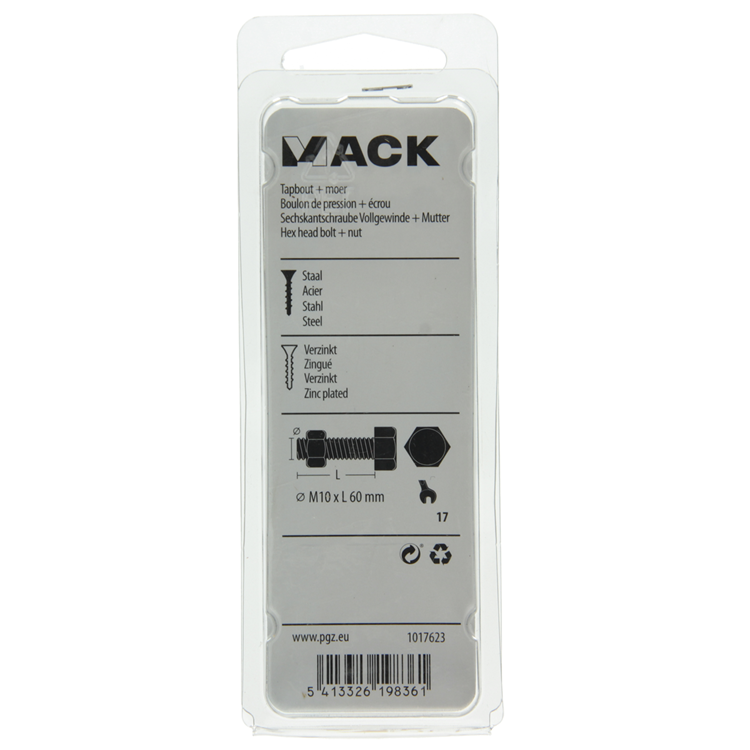 Afbeelding laden in galerijviewer, Mack 1017623 - tapbout + moer staal verzinkt 2 st m10 x 60 mm | 5 stuks