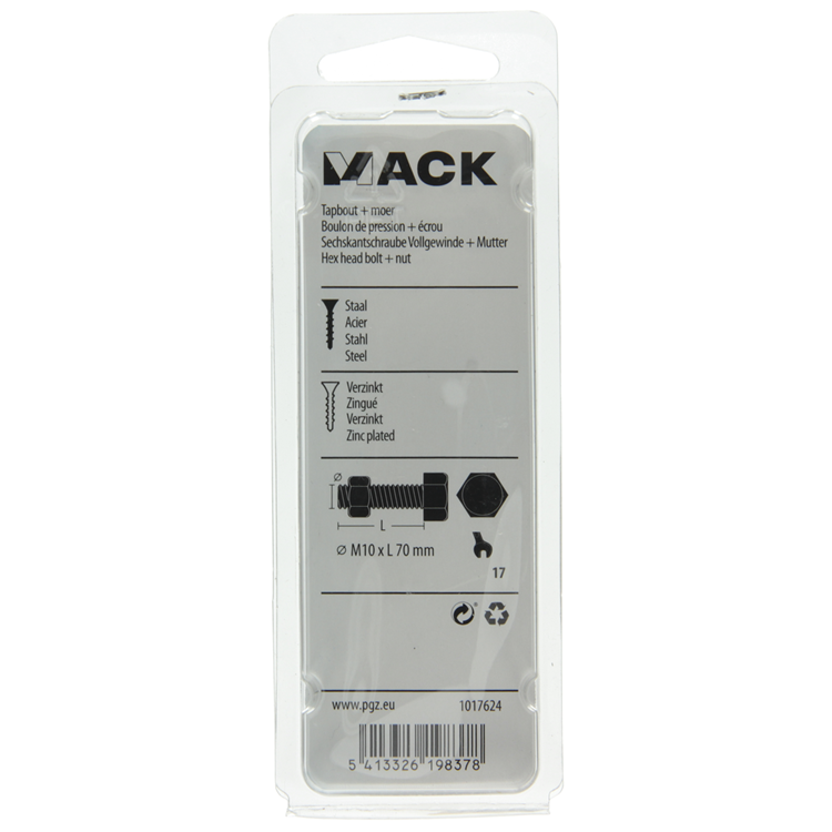 Afbeelding laden in galerijviewer, Mack 1017624 - tapbout + moer staal verzinkt 2 st m10 x 70 mm | 5 stuks