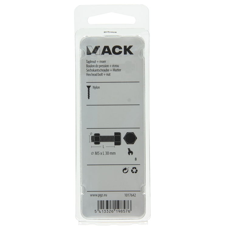 Afbeelding laden in galerijviewer, Mack 1017642 - tapbout + moer nylon 6 st m5 x 30 mm | 10 stuks