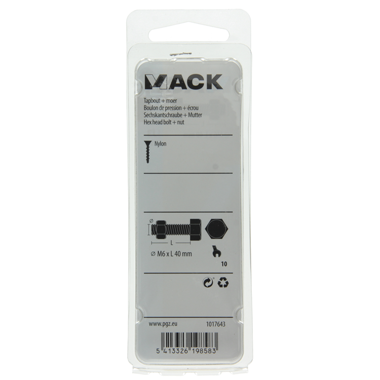 Afbeelding laden in galerijviewer, Mack 1017643 - tapbout + moer nylon 5 st m6 x 40 mm | 10 stuks