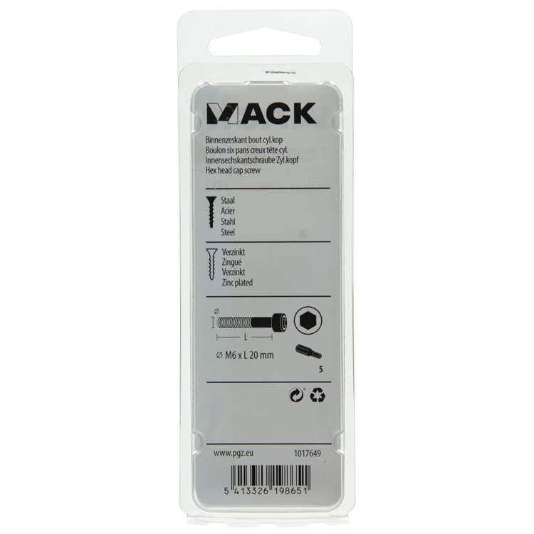 Afbeelding laden in galerijviewer, Mack 1017649 - binnenzeskant bout cyl.kop verz. 7 st m6 x 20 mm | 10 stuks