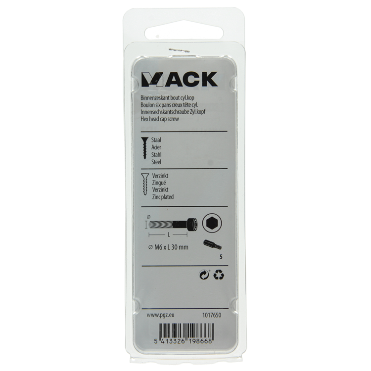 Afbeelding laden in galerijviewer, Mack 1017650 - binnenzeskant bout cyl.kop verz. 6 st m6 x 30 mm | 10 stuks