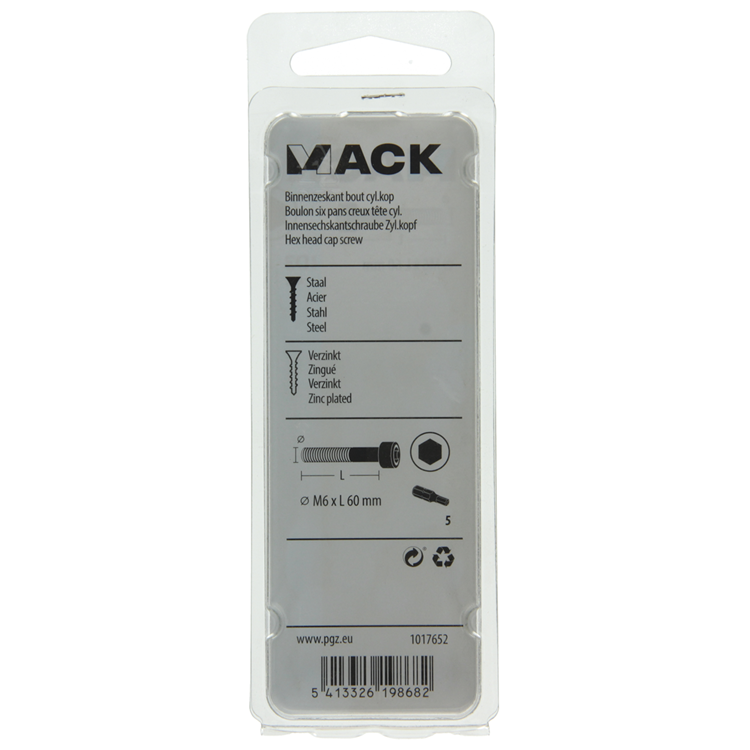 Afbeelding laden in galerijviewer, Mack 1017652 - binnenzeskant bout cyl.kop verz. 4 st m6 x 60 mm | 10 stuks