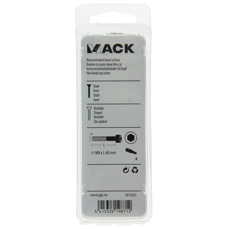Afbeelding laden in galerijviewer, Mack 1017655 - binnenzeskant bout cyl.kop verz. 3 st m8 x 60 mm | 10 stuks