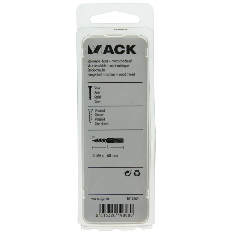 Afbeelding laden in galerijviewer, Mack 1017669 - stokeinde hout + metr. draad verz. 5 st m6x60 | 10 stuks