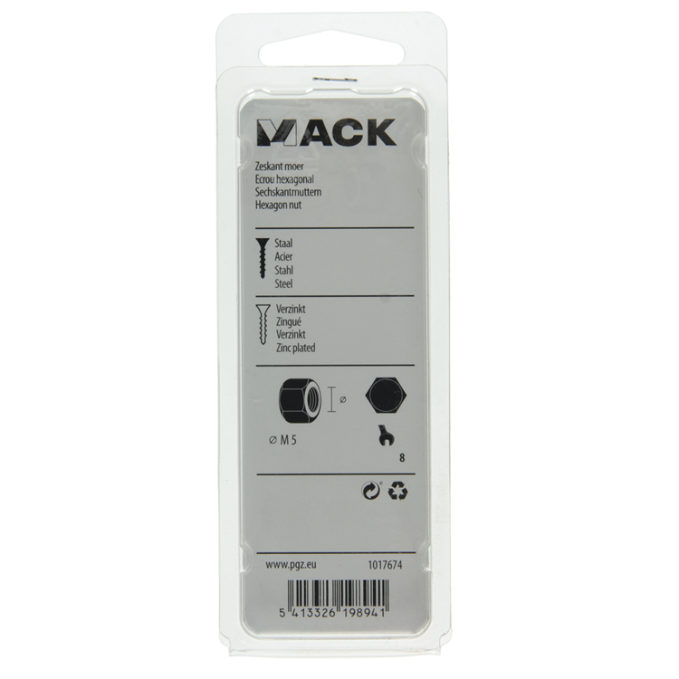 Afbeelding laden in galerijviewer, Mack 1017674 - zeskant moer staal verzinkt 40 st m 5 | 10 stuks