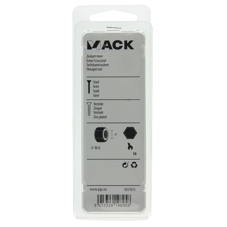 Afbeelding laden in galerijviewer, Mack 1017675 - zeskant moer staal verzinkt 30 st m 6 | 10 stuks