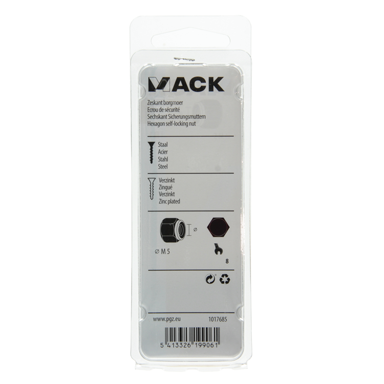 Afbeelding laden in galerijviewer, Mack 1017685 - zeskant borgmoer staal verzinkt 18 st m5 | 10 stuks