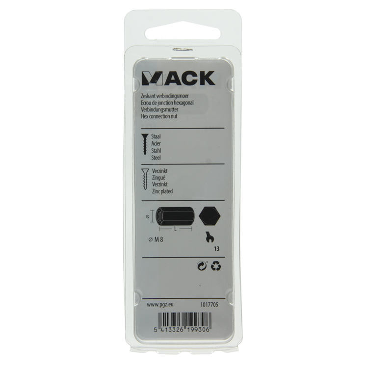Afbeelding laden in galerijviewer, Mack 1017705 - zeskant verbindingsmoer verzinkt 2 st m8 | 10 stuks