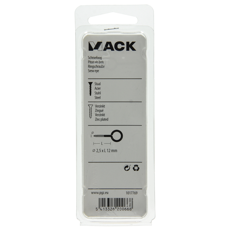Afbeelding laden in galerijviewer, Mack 1017769 - schroefoog staal verzinkt 18st 2,5 x 12 mm | 10 stuks