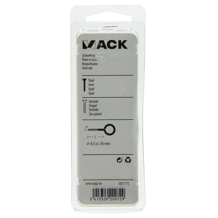 Afbeelding laden in galerijviewer, Mack 1017775 - schroefoog staal verzinkt 6 st 4,5 x 30 mm | 10 stuks