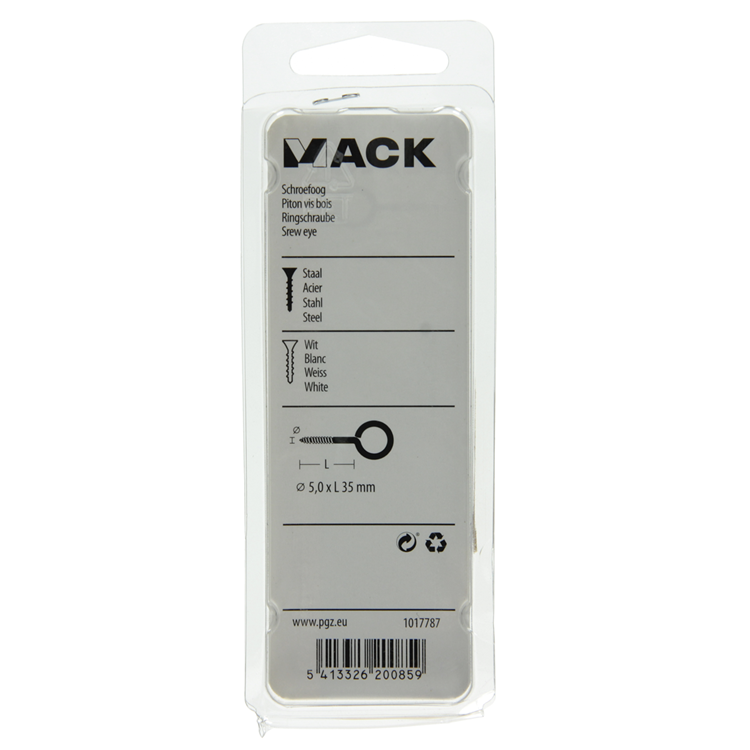 Afbeelding laden in galerijviewer, Mack 1017787 - schroefoog staal wit 2 st 5,0 x 35 mm | 10 stuks