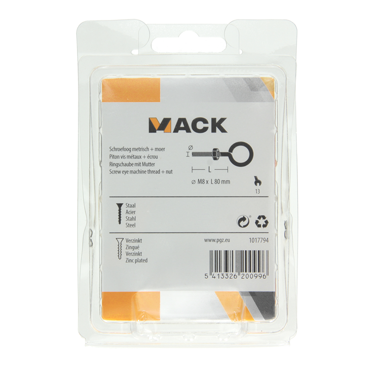 Afbeelding laden in galerijviewer, Mack 1017794 - schroefoog metrisch + moer verzinkt 2 st m8 x 80 mm | 5 stuks