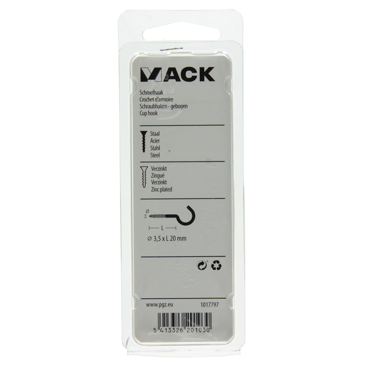 Afbeelding laden in galerijviewer, Mack 1017797 - schroefhaak staal verzinkt 10st 3,5 x 20 mm | 10 stuks