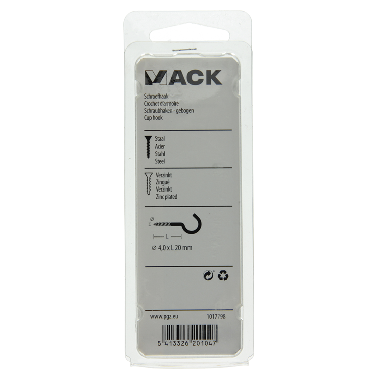 Afbeelding laden in galerijviewer, Mack 1017798 - schroefhaak staal verzinkt 8st 4,0 x 20 mm | 10 stuks