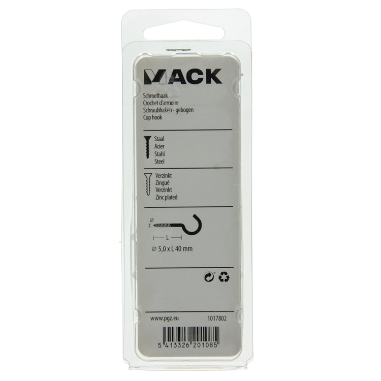 Afbeelding laden in galerijviewer, Mack 1017802 - schroefhaak staal verzinkt 4st 5,0 x 40 mm | 5 stuks