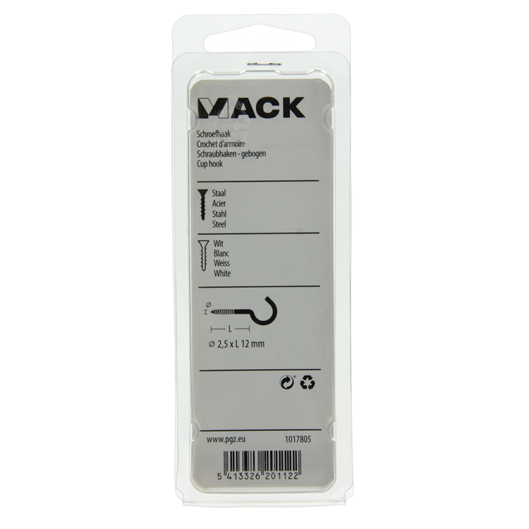 Afbeelding laden in galerijviewer, Mack 1017805 - schroefhaak staal wit 10st 2,5 x 12 mm | 10 stuks