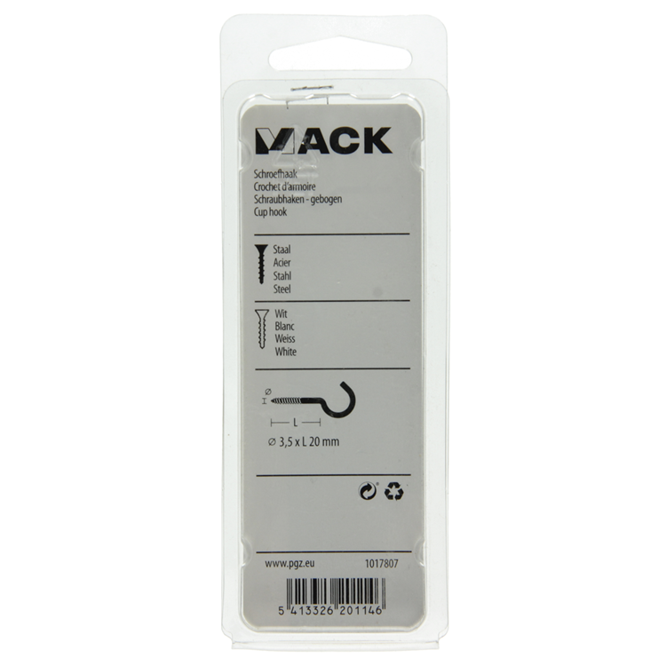 Afbeelding laden in galerijviewer, Mack 1017807 - schroefhaak staal wit 5 st 3,5 x 20 mm | 10 stuks