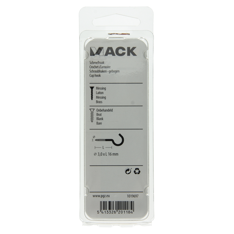 Afbeelding laden in galerijviewer, Mack 1019697 - schroefhaak messing 4 st 3,0 x 16mm | 10 stuks