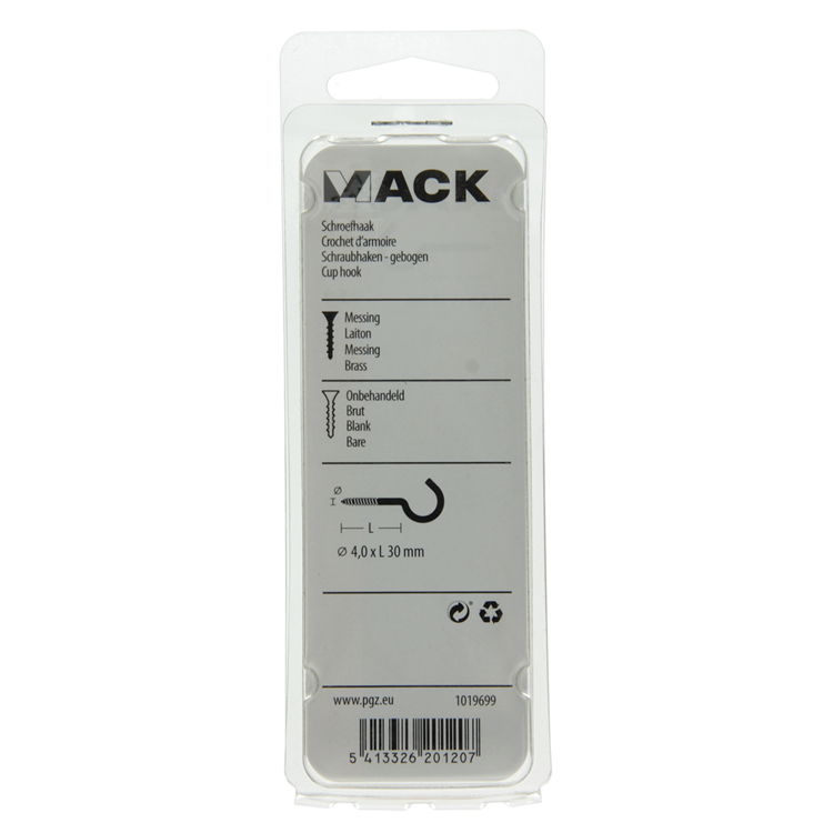 Afbeelding laden in galerijviewer, Mack 1019699 - schroefhaak messing 2 st 4,0 x 30mm | 10 stuks