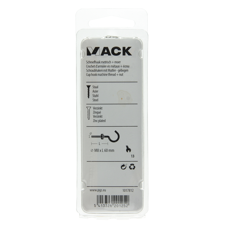 Afbeelding laden in galerijviewer, Mack 1017812 - schroefhaak metrisch + moer verzinkt 2st m8 x 60 mm | 10 stuks