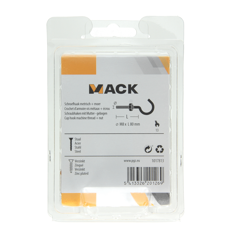 Afbeelding laden in galerijviewer, Mack 1017813 - schroefhaak metrisch + moer verzinkt 2st m8 x 80 mm | 5 stuks