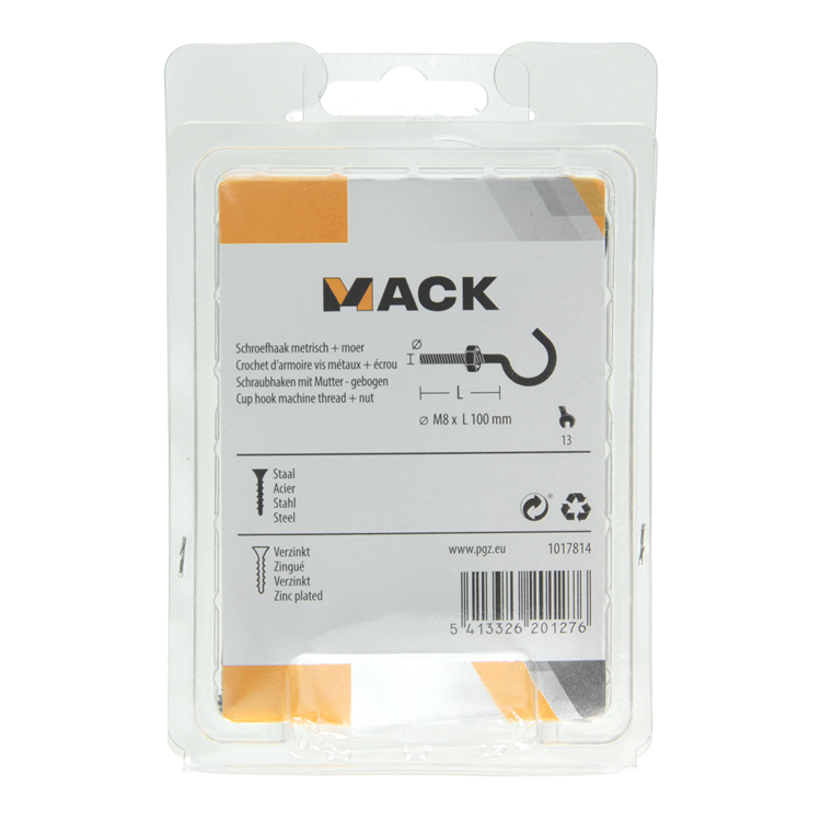 Afbeelding laden in galerijviewer, Mack 1017814 - schroefhaak metrisch + moer verzinkt 2st m8 x 100 mm | 5 stuks