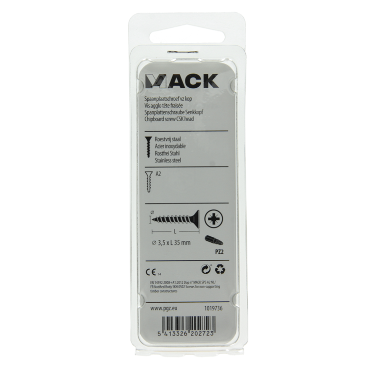 Afbeelding laden in galerijviewer, Mack 1019736 - spaanplaatschroef vz kop rvs 14 st 3,5 x 35 mm | 10 stuks