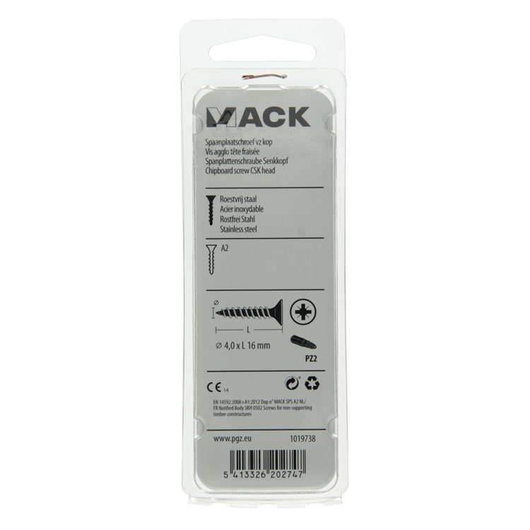 Afbeelding laden in galerijviewer, Mack 1019738 - spaanplaatschroef vz kop rvs 20 st 4,0 x 16 mm | 10 stuks