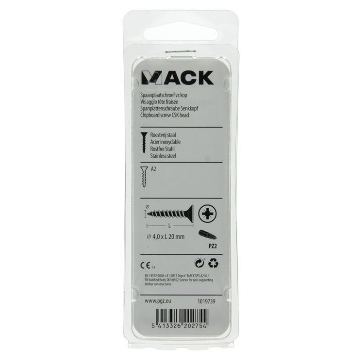 Afbeelding laden in galerijviewer, Mack 1019739 - spaanplaatschroef vz kop rvs 17 st 4,0 x 20 mm | 10 stuks