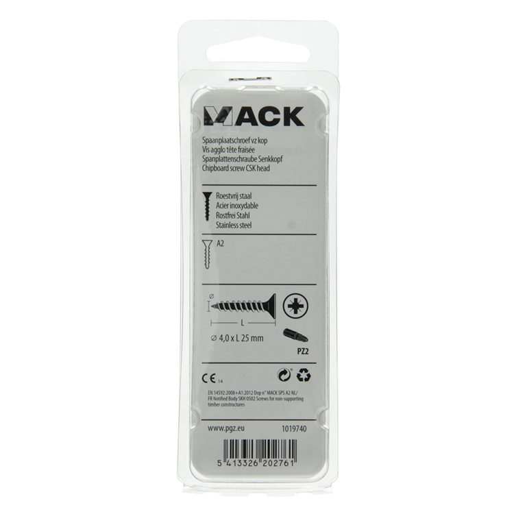Afbeelding laden in galerijviewer, Mack 1019740 - spaanplaatschroef vz kop rvs 15 st 4,0 x 25 mm | 10 stuks